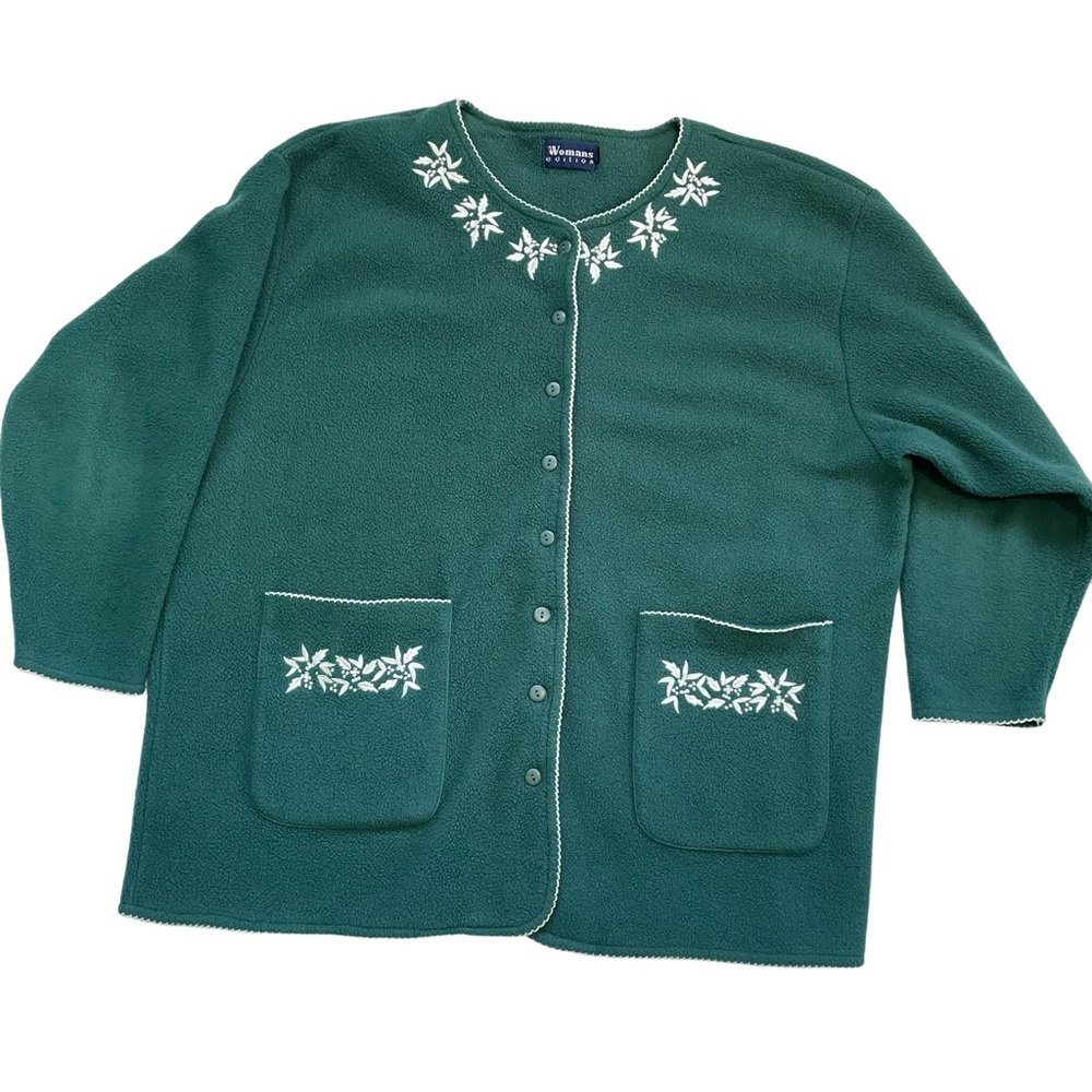 Women’s Edition Green Fleece Button Up Cardigan Sweater Vintage Size M